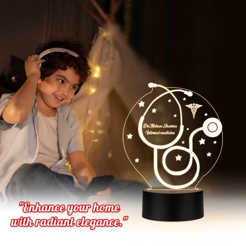 Personalized Stethoscope 3D Illusion LED Lamp  Unique Doctor Appreciation, Graduation & Birthday Gift for Doctor & Medical Student   Medical Desk Decor  Warm White Light